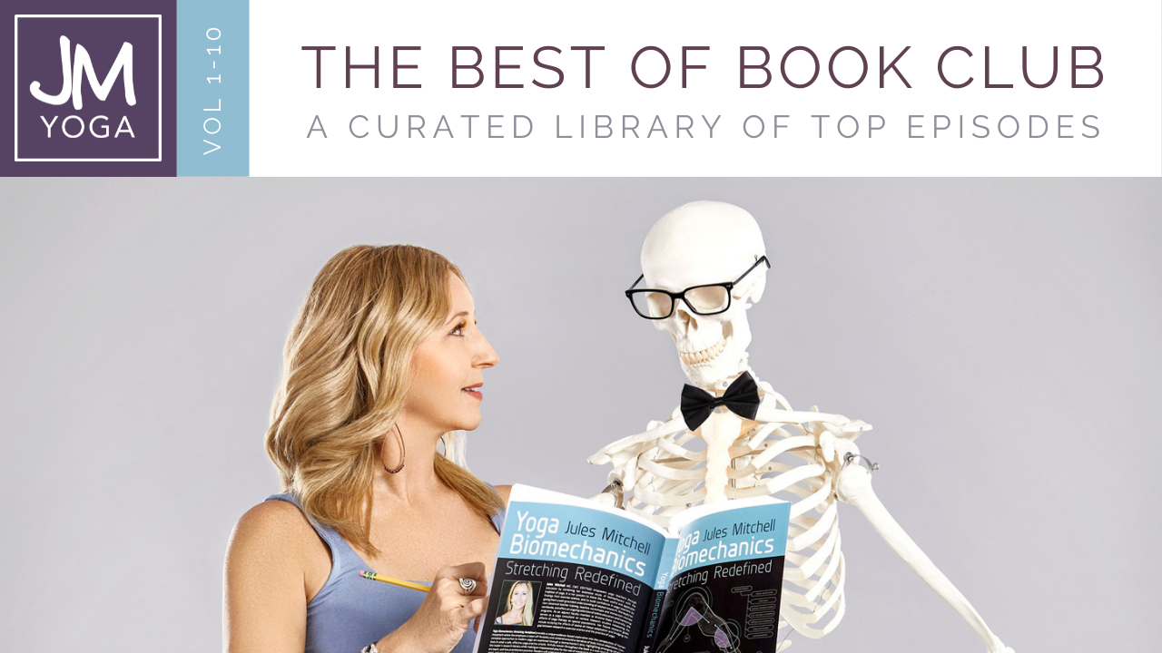 Jules reading her book to a skeleton in reading glasses 