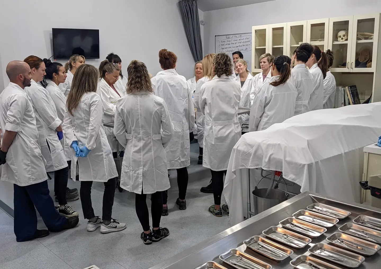 Jules leading an anatomy lab dissection for yoga teachers