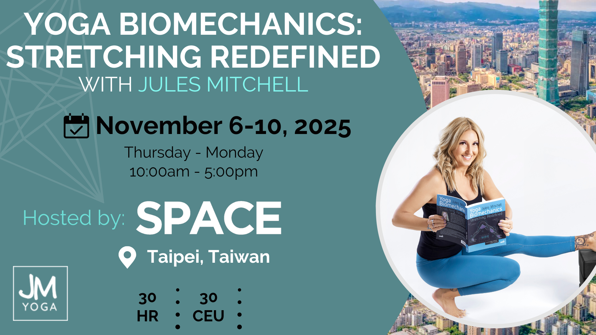 space Jules Mitchell comes to Taipei Taiwan to teach her yoga biomechanics continuing education course