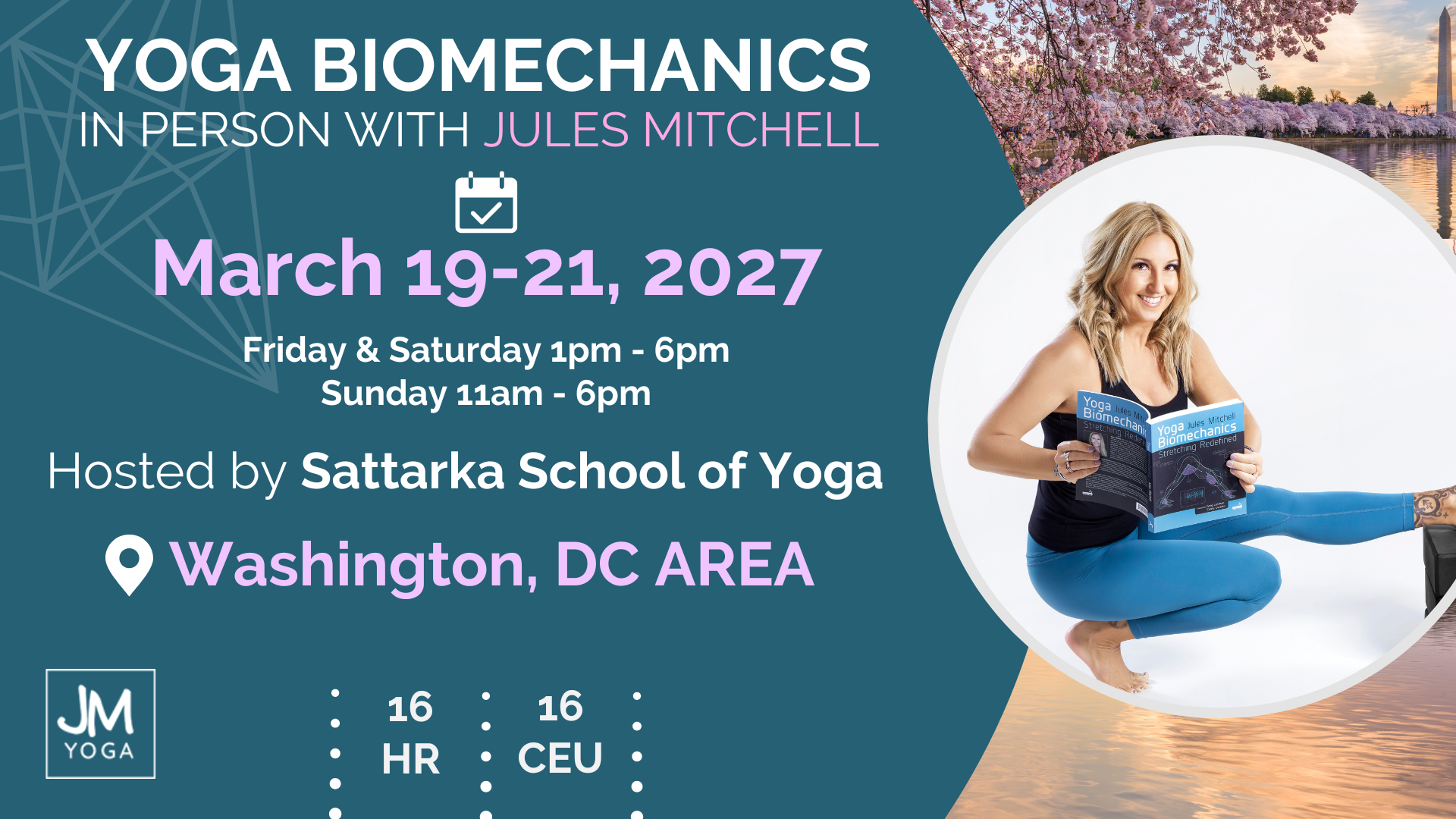 Jules Mitchell teaches her Yoga Biomechanics continuing education course in-person in the Washington DC area for Sattarka School of Yoga