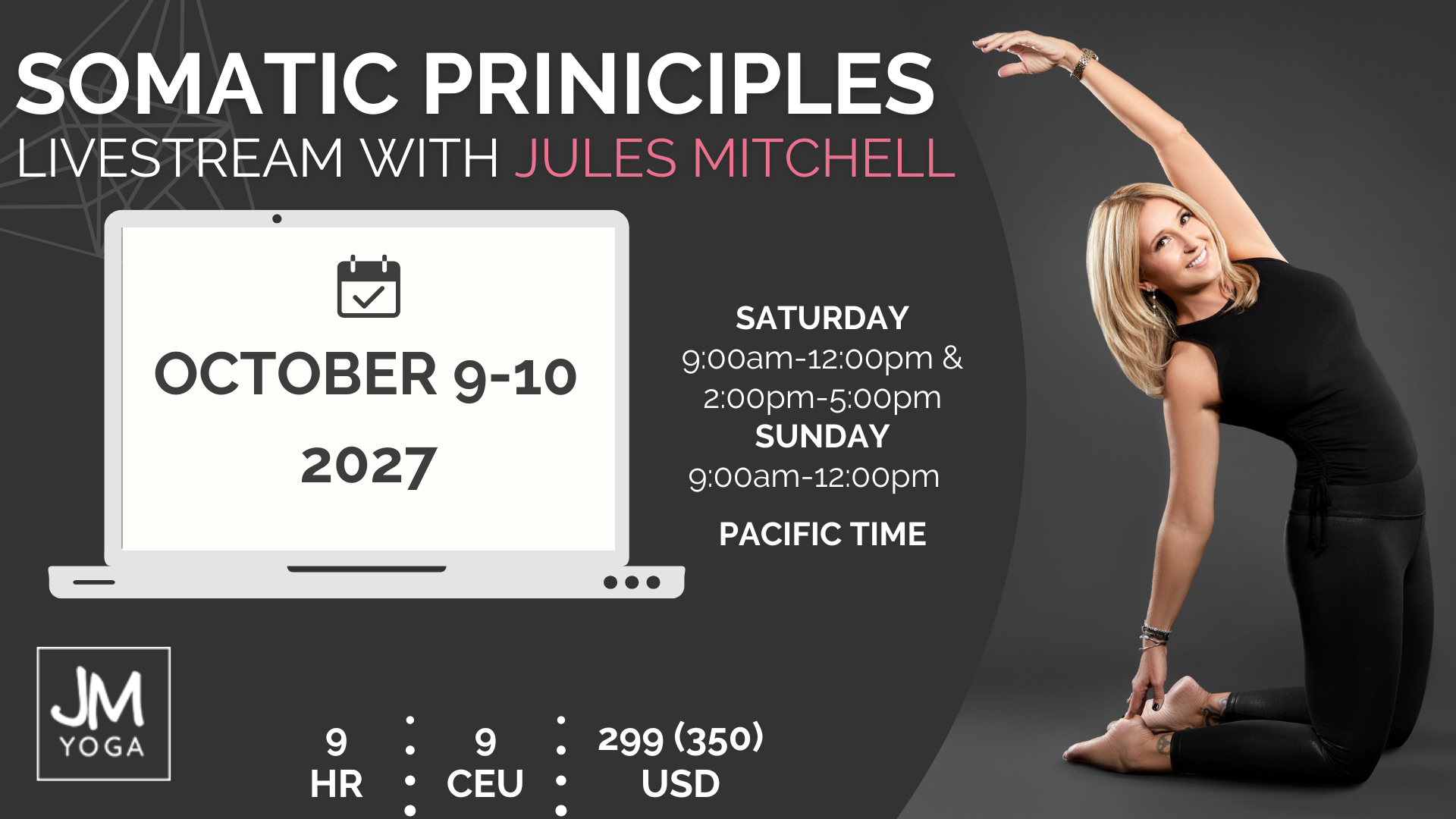 Somatics 2027 Jules Mitchell offers an online yoga workshop for yoga teacher on somatics and motor control theory, motor learning, and development. Jules offers the best in online yoga education.